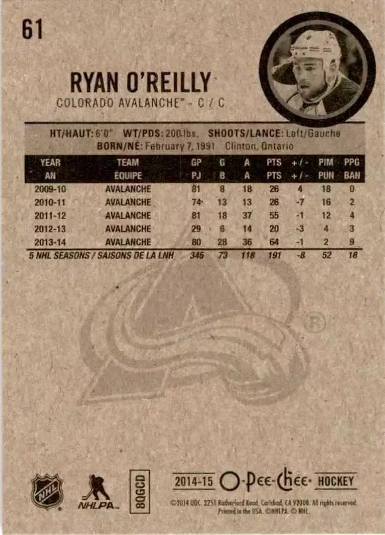 2014-15 O-Pee-Chee #61 Ryan O'Reilly 1