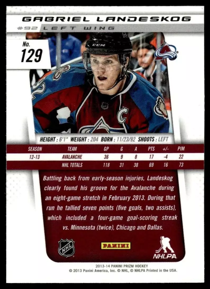 2013-14 Panini Prizm #129 Gabriel Landeskog 1