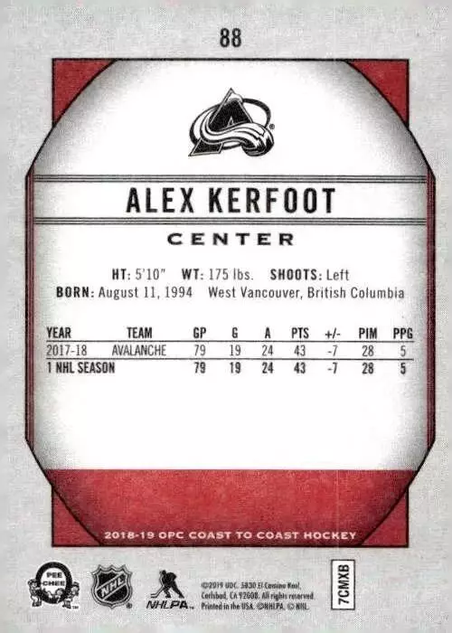 2018-19 O-Pee-Chee Coast to Coast #88 Alex Kerfoot 1