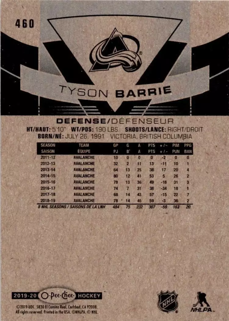 2019-20 O-Pee-Chee #460 Tyson Barrie 1