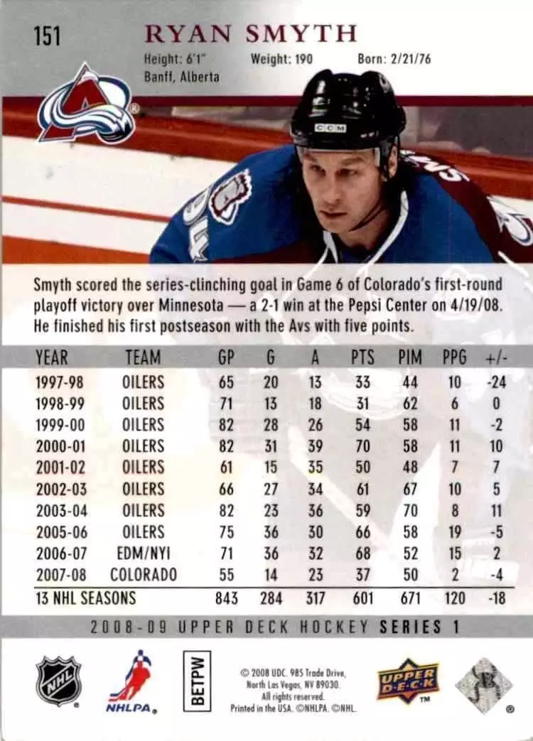 2008-09 Upper Deck #151 Ryan Smyth 1