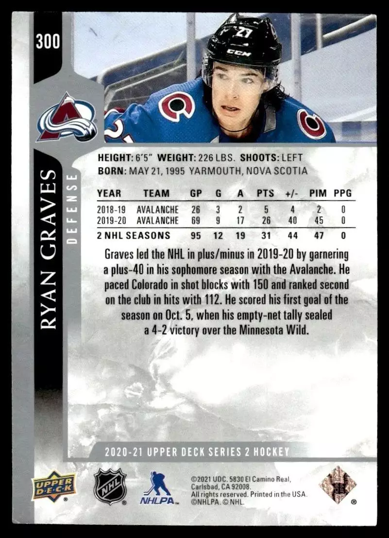 2020-21 Upper Deck #300 Ryan Graves 1