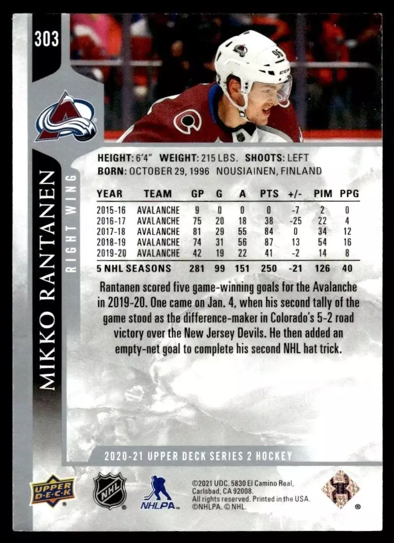 2020-21 Upper Deck #303 Mikko Rantanen 1