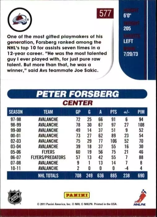 2010-11 Score #577 Peter Forsberg 1