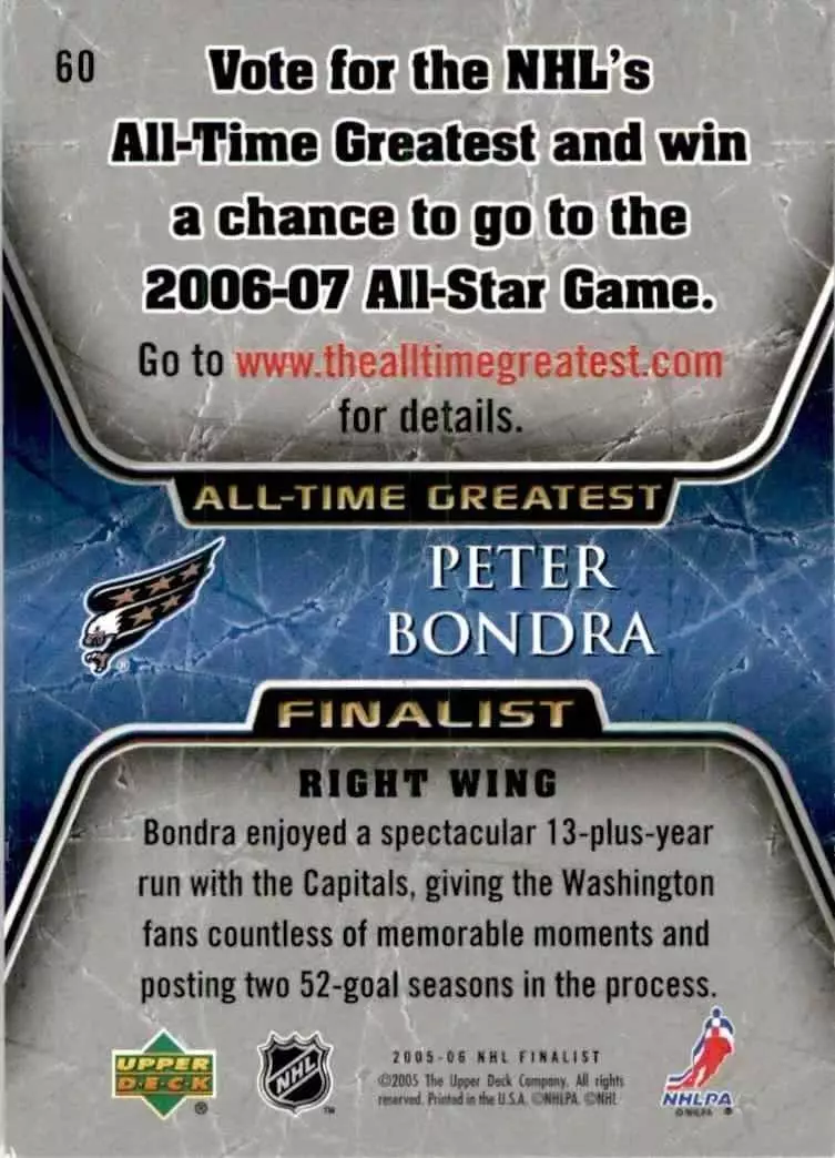 2005-06 Upper Deck All-Time Greatest #60 Peter Bondra 1