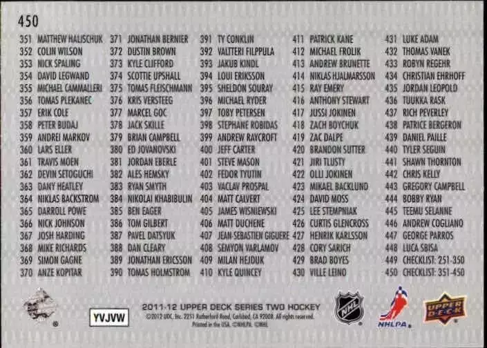 2011-12 Upper Deck #450 Ryan Miller/Henrik Lundqvist/Tomas Vokoun CL 1