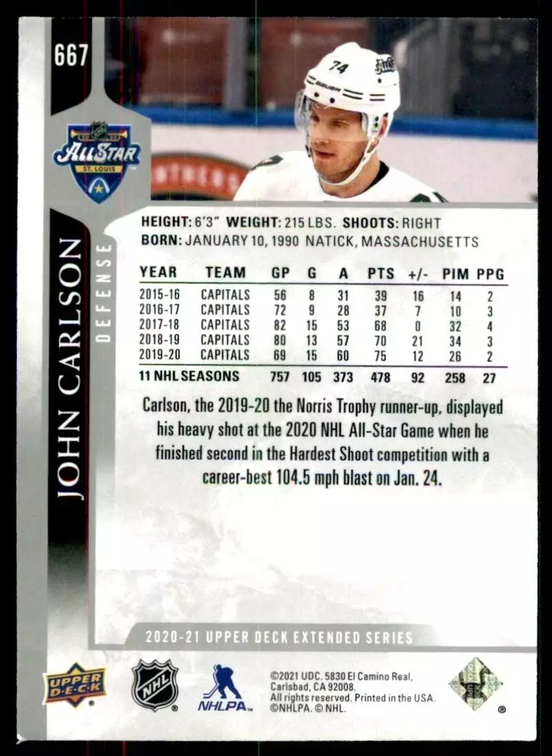 2020-21 Upper Deck #667 John Carlson AS 1