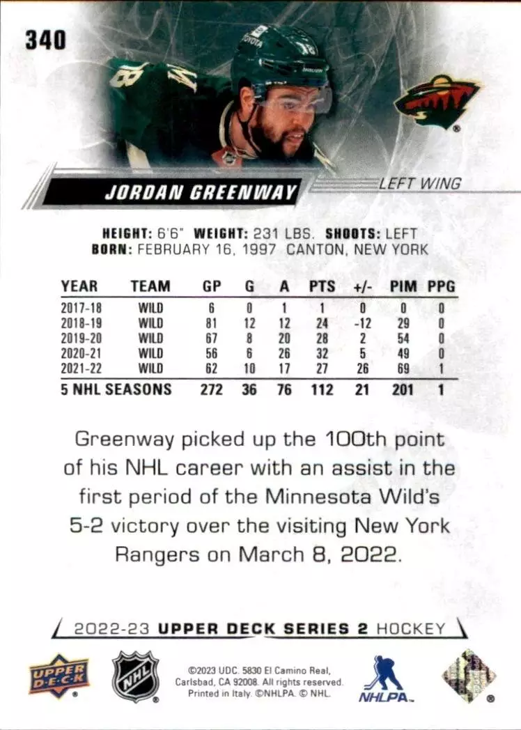 2022-23 Upper Deck #340 Jordan Greenway 1