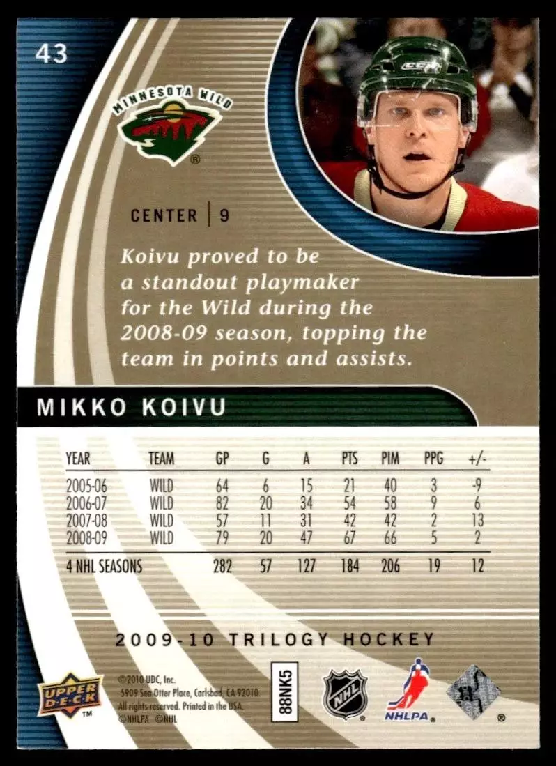 2009-10 Upper Deck Trilogy #43 Mikko Koivu 1