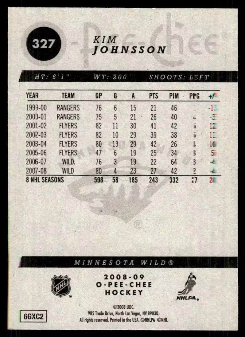 2008-09 O-Pee-Chee #327 Kim Johnsson 1