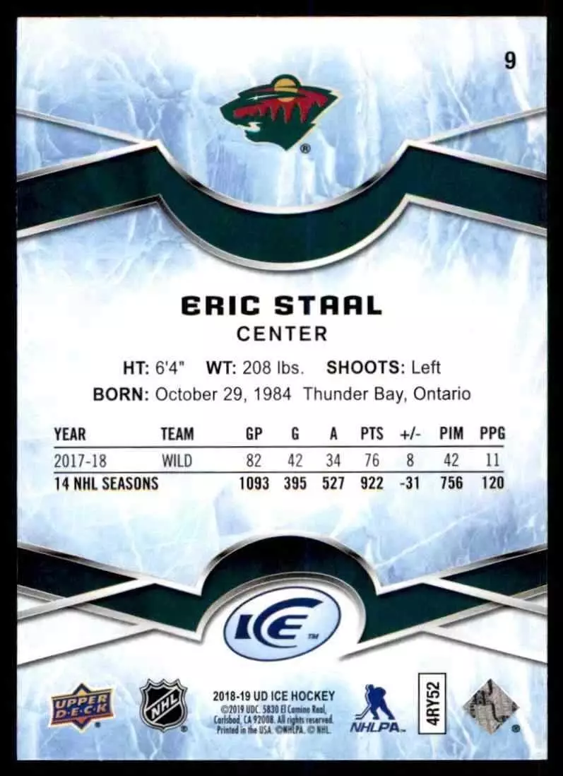 2018-19 Upper Deck Ice #9 Eric Staal 1