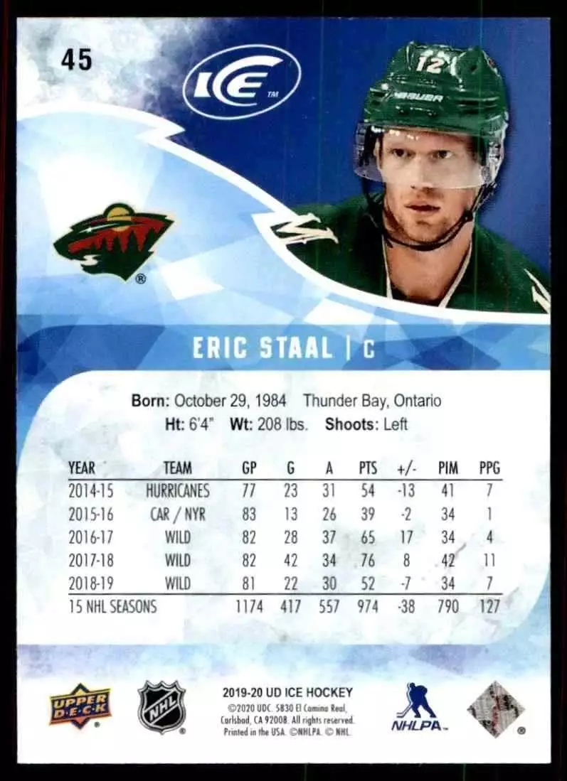 2019-20 Upper Deck #45 Ice Eric Staal 1