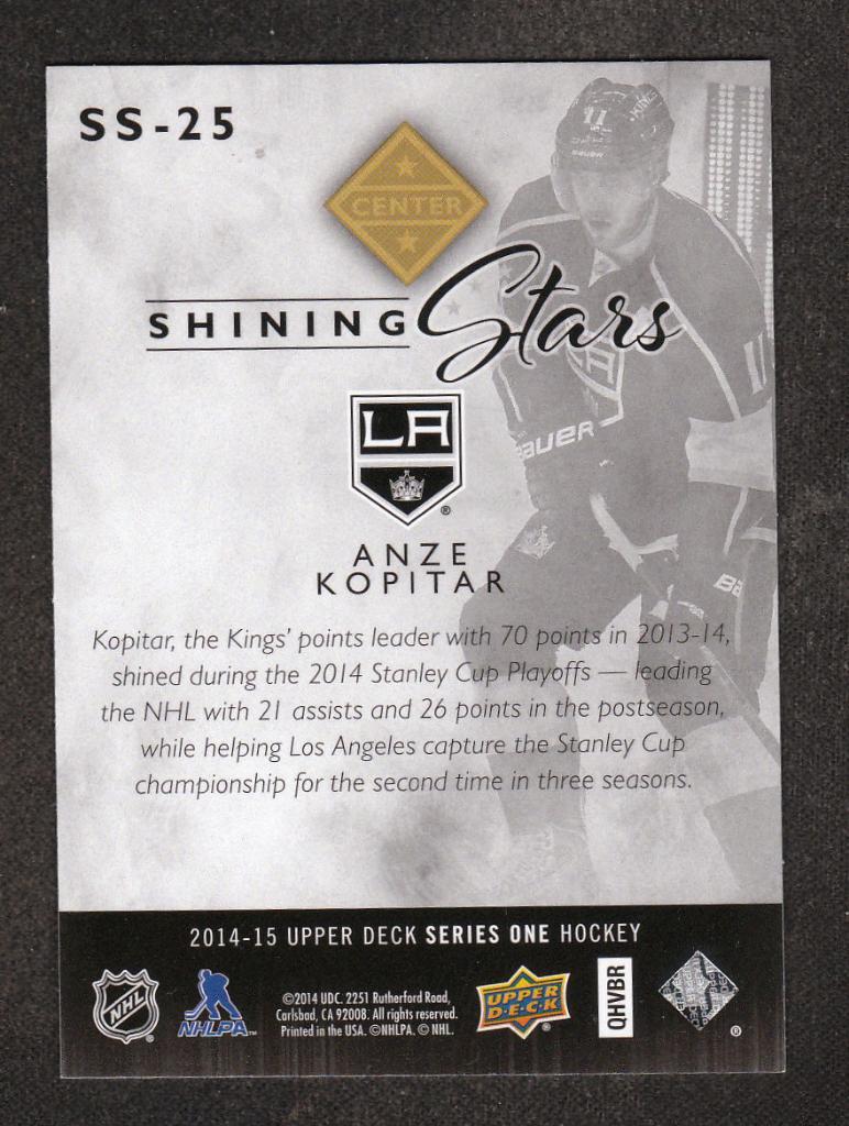 2014-15 Upper Deck Shining Stars #SS25 Anze Kopitar (NHL) Los Angeles Kings 1
