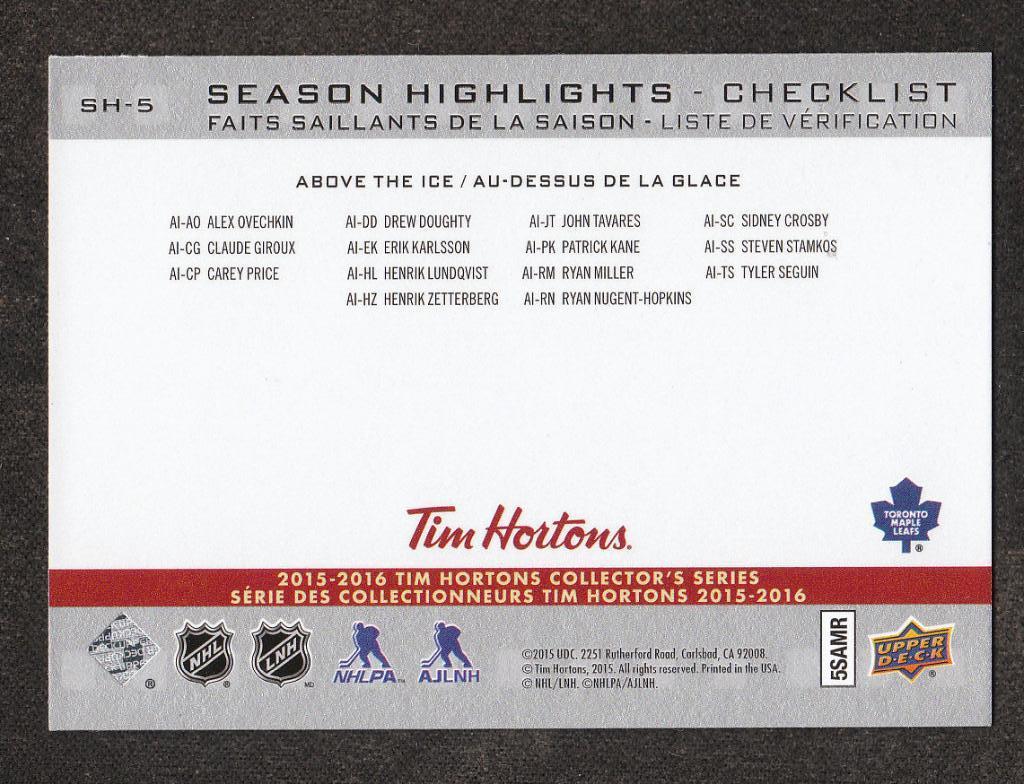 2015-16 Upper Deck Tim Hortons Season Highlights #SH5 James van Riemsdyk (NHL) 1