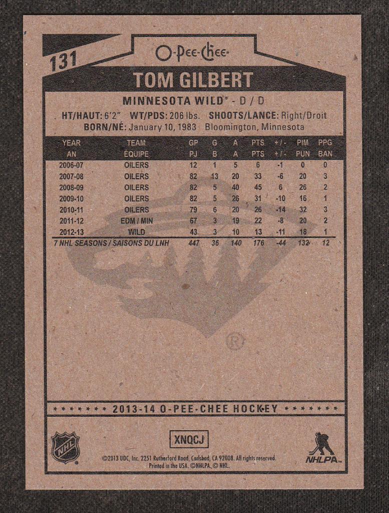 2013-14 O-Pee-Chee #131 Tom Gilbert (NHL) Minnesota Wild 1