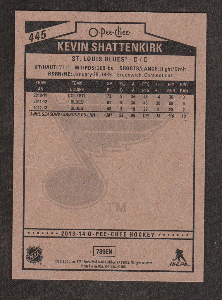 2013-14 O-Pee-Chee #445 Kevin Shattenkirk (NHL) StLouis Blues 1