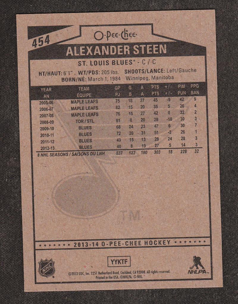 2013-14 O-Pee-Chee #454 Alexander Steen (NHL) StLouis Blues 1