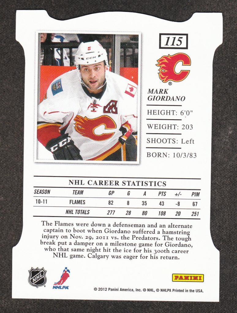 2011-12 Elite Aspirations #115 Mark Giordano (NHL) Calgary Flames 1