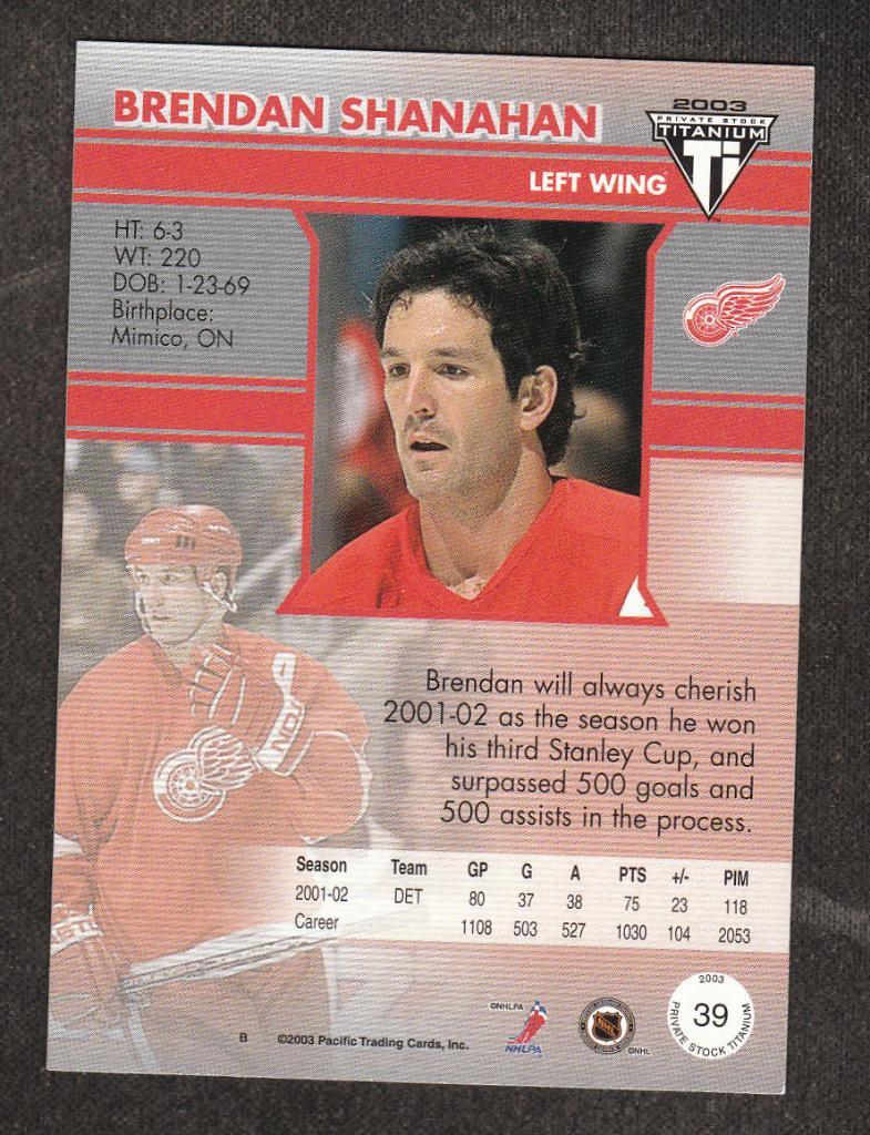 2002-03 Titanium #39 Brendan Shanahan (NHL) Detroit Red Wings 1