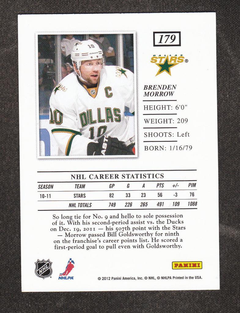 2011-12 Elite #179 Brenden Morrow (NHL) Dallas Stars 1