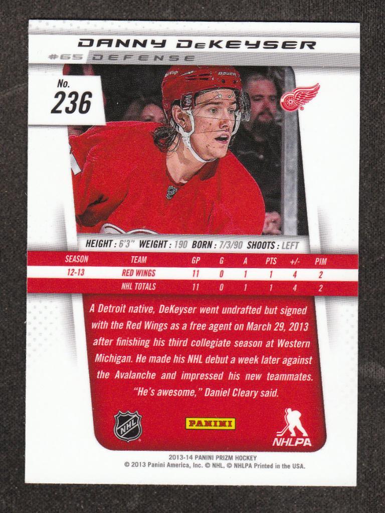 2013-14 Panini Prizm #236 Danny DeKeyser RC (NHL) Detroit Red Wings 1