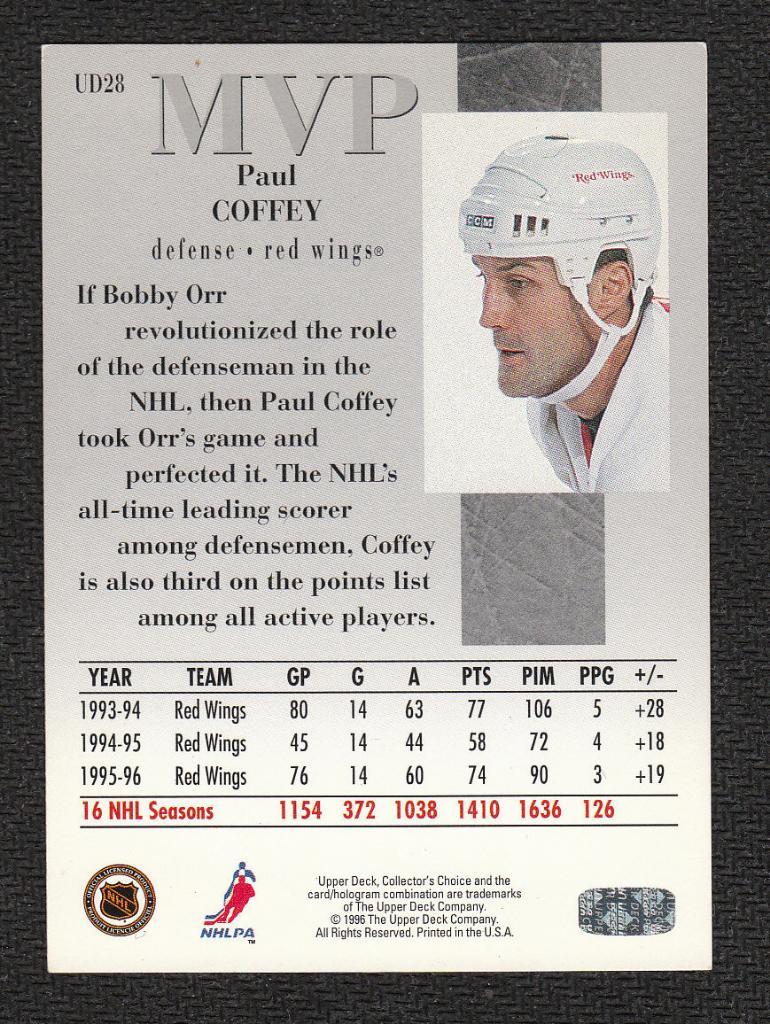1996-97 Collector's Choice MVP #UD28 Paul Coffey (NHL) Detroit Red Wings 1