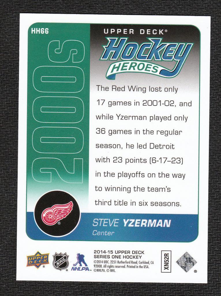 2014-15 Upper Deck Hockey Heroes #HH66 Steve Yzerman (NHL) Detroit Red Wings 1