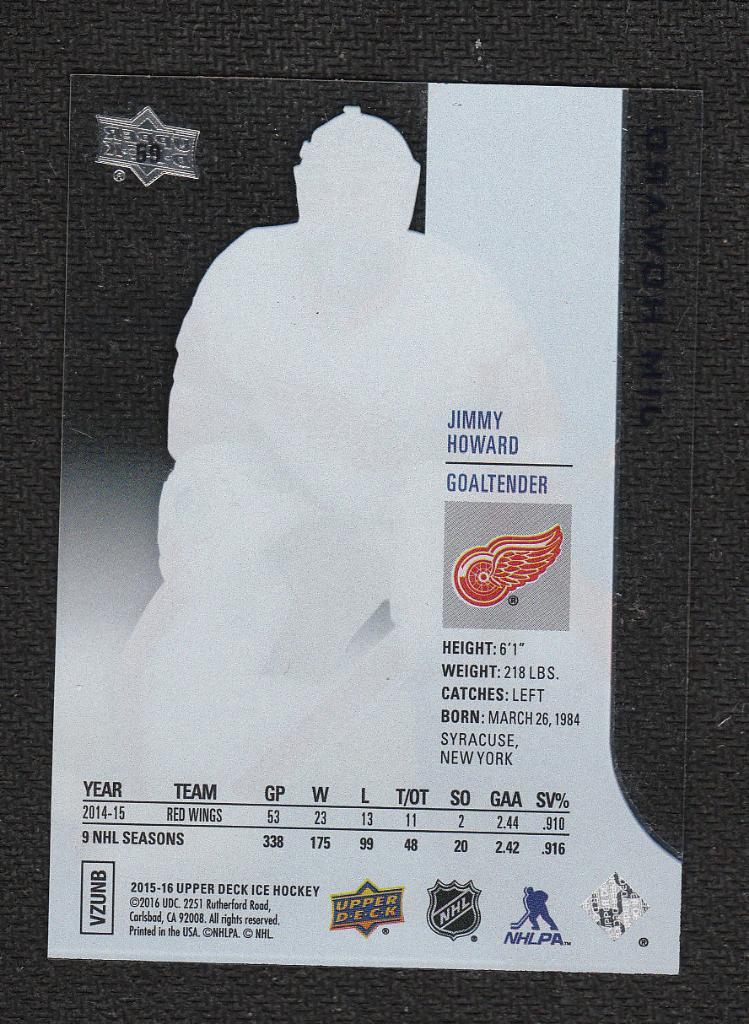 2015-16 Upper Deck Ice #59 Jim Howard (NHL) Detroit Red Wings 1