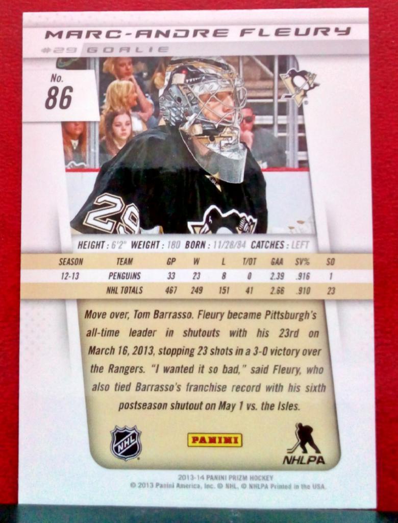 2013-14 Panini Prizm #86 Marc-Andre Fleury (NHL) Pittsburgh Penguins 1