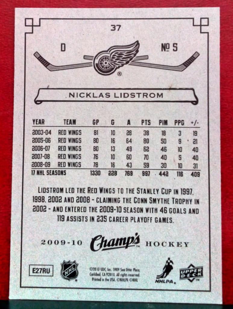 2009-10 Upper Deck Champ's #37 Nicklas Lidstrom (NHL) Detroit Red Wings 1