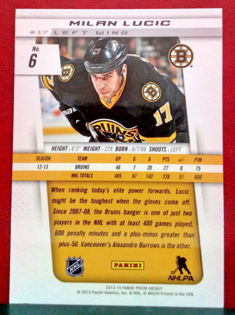 2013-14 Panini Prizm #6 Milan Lucic (NHL) Boston Bruins 1