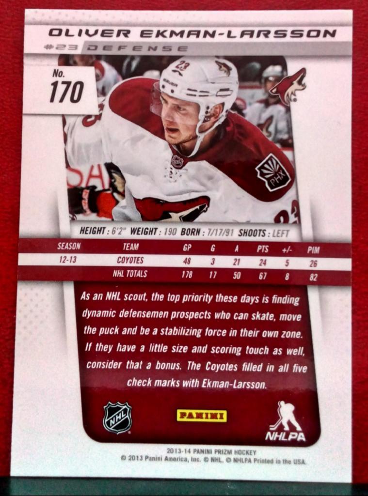 2013-14 Panini Prizm #170 Oliver Ekman-Larsson (NHL) Phoenix Coyotes 1