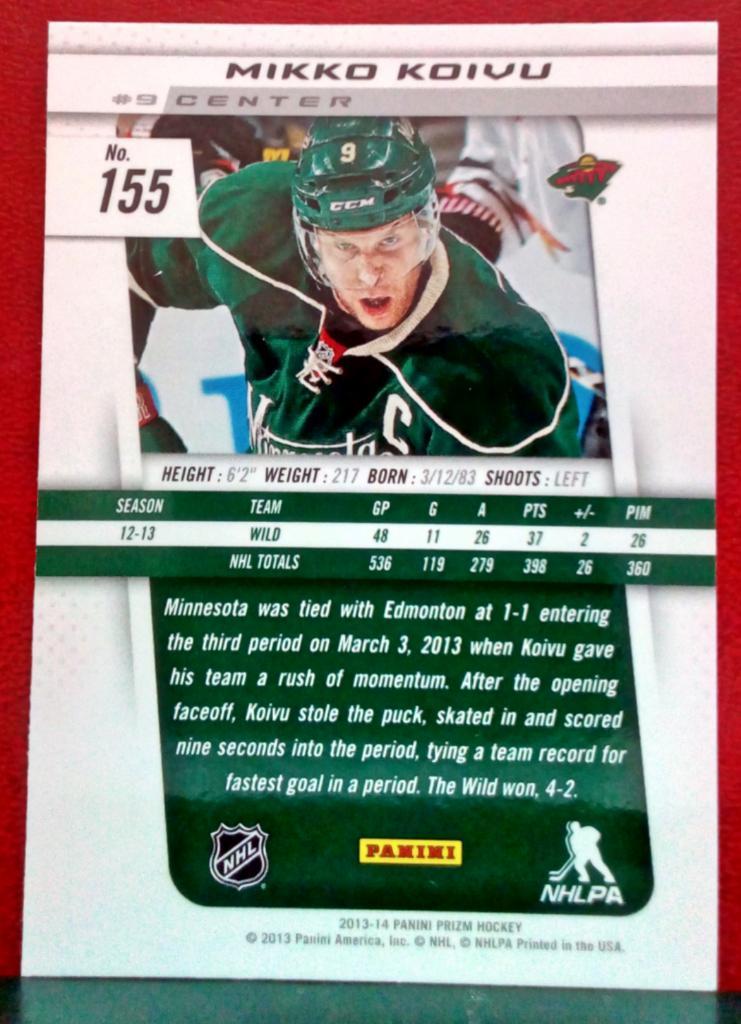 2013-14 Panini Prizm #155 Mikko Koivu (NHL) Minnesota Wild 1