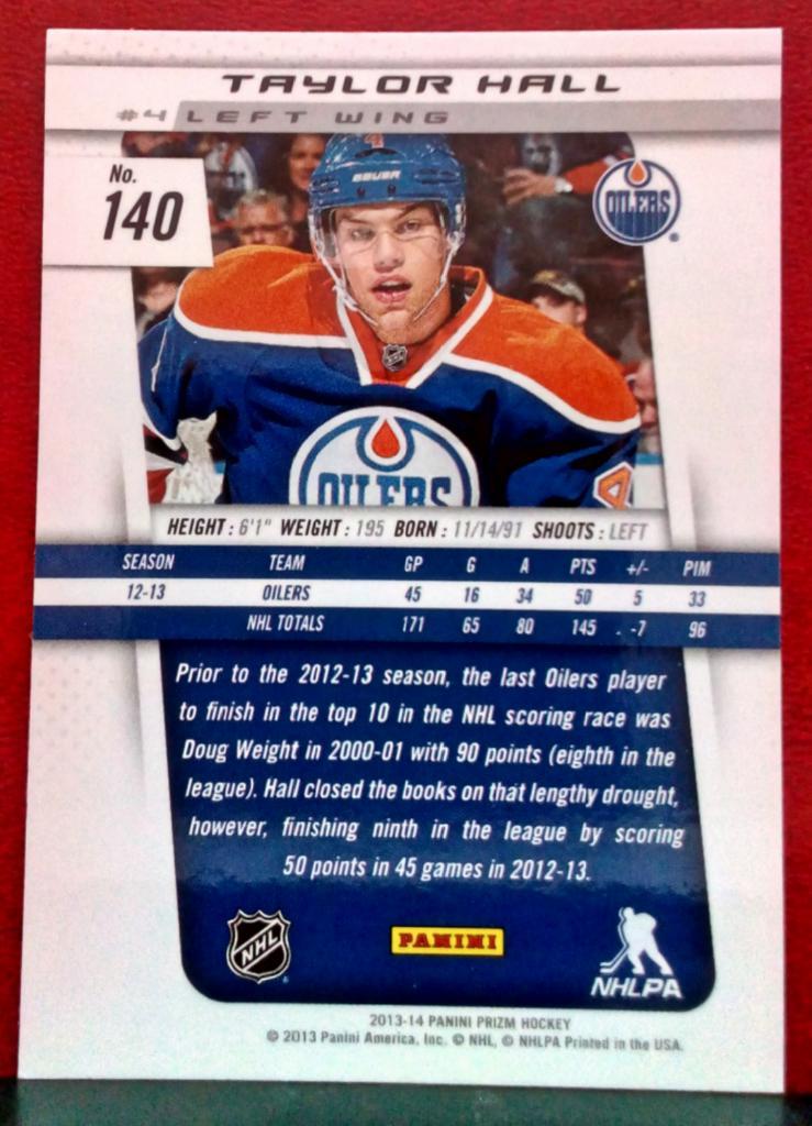 2013-14 Panini Prizm #140 Taylor Hall (NHL) Edmonton Oilers 1