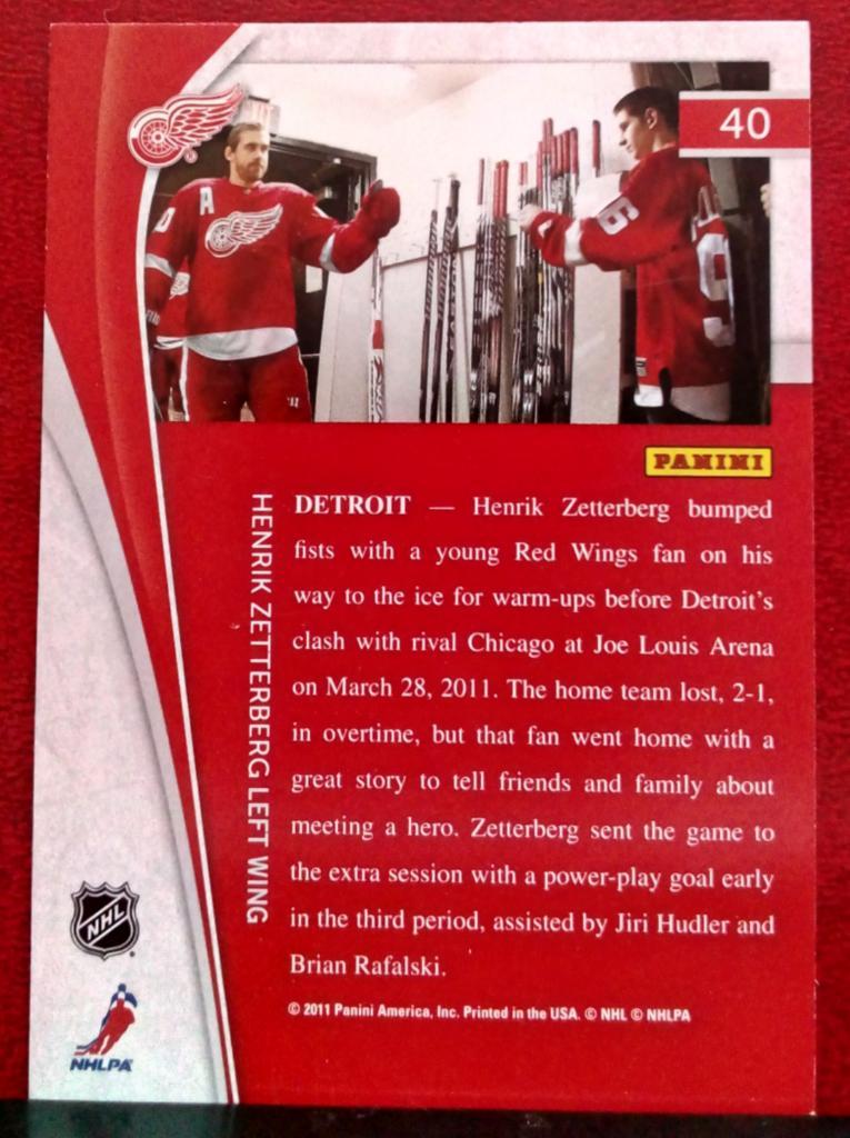 2011-12 Pinnacle #40 Henrik Zetterberg (NHL) Detroit Red Wings 1