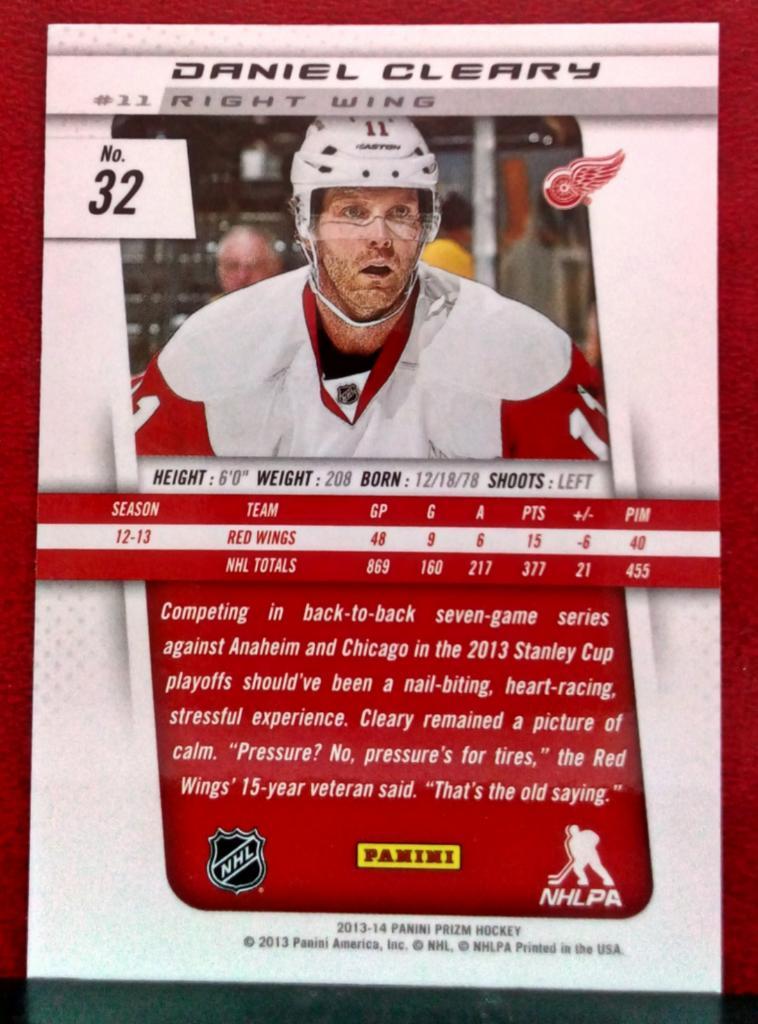 2013-14 Panini Prizm #32 Daniel Cleary (NHL) Detroit Red Wings 1