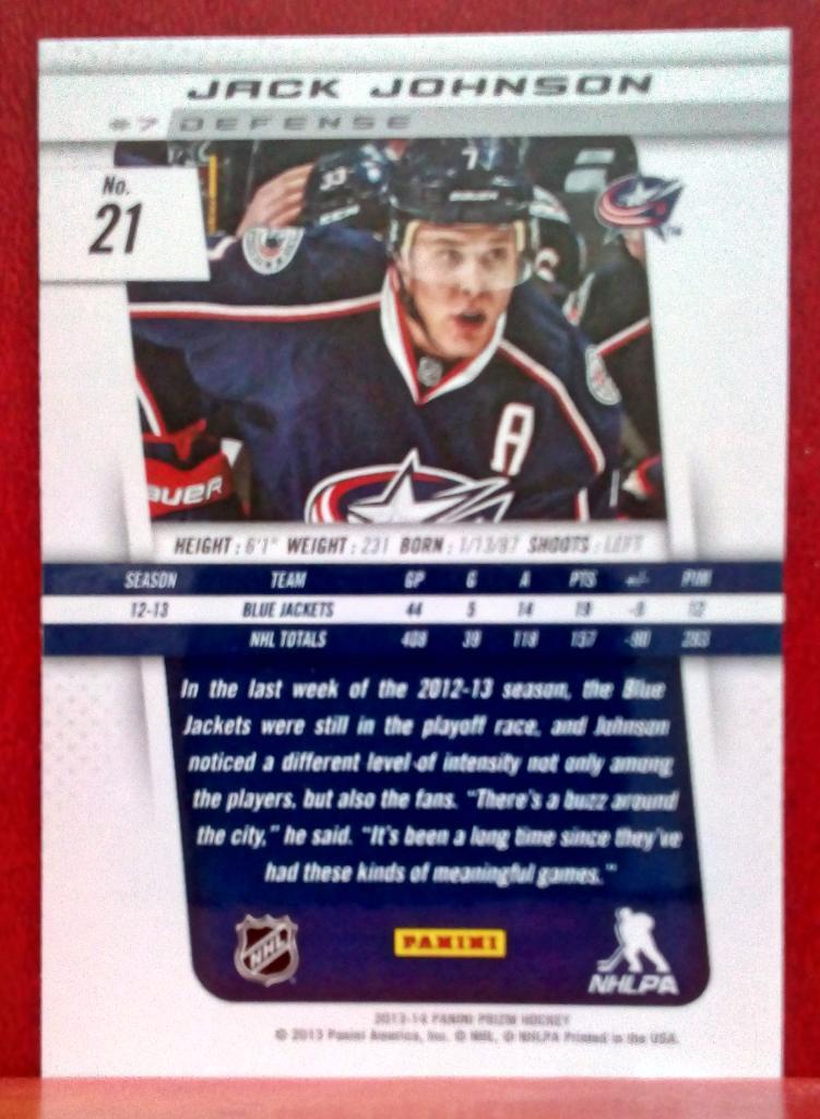 2013-14 Panini Prizm #21 Jack Johnson (NHL) Columbus Blue Jackets 1
