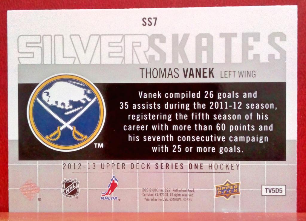 2012-13 Upper Deck Silver Skates #SS7 Thomas Vanek (NHL) Buffalo Sabres 1