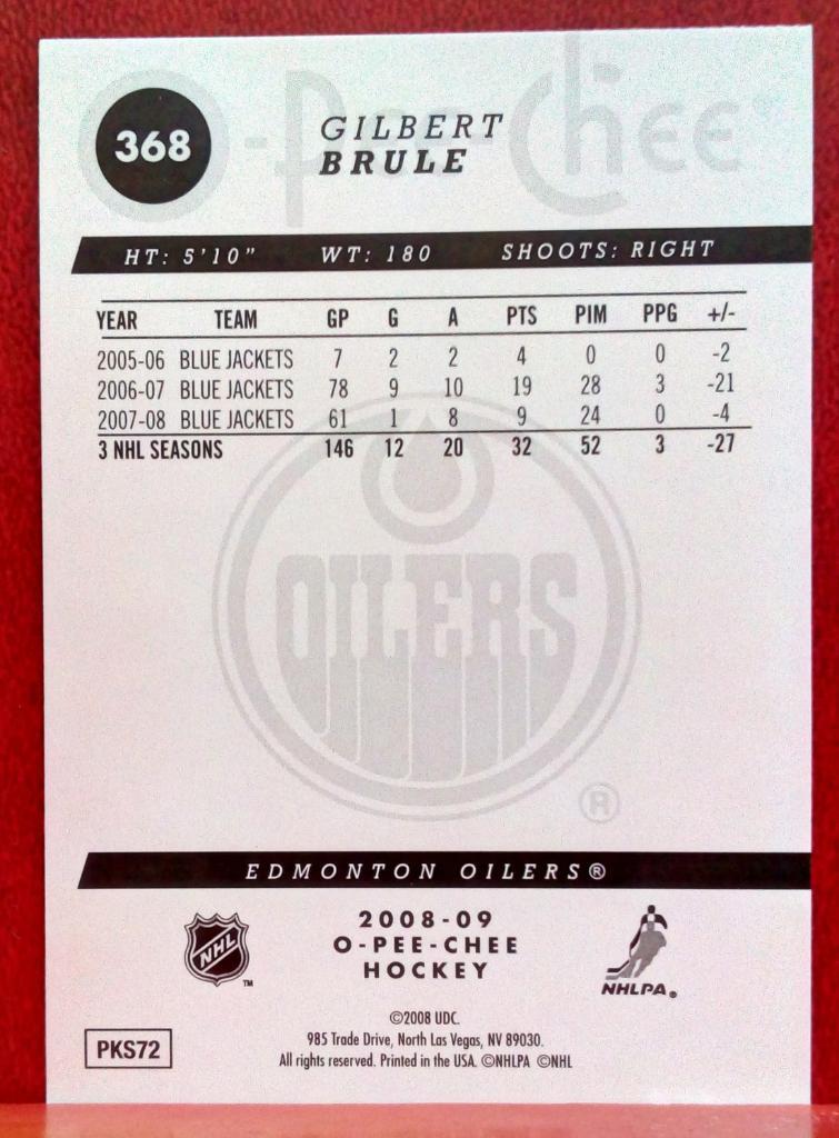 2008-09 O-Pee-Chee Gold #368 Gilbert Brule (NHL) Edmonton Oilers 1
