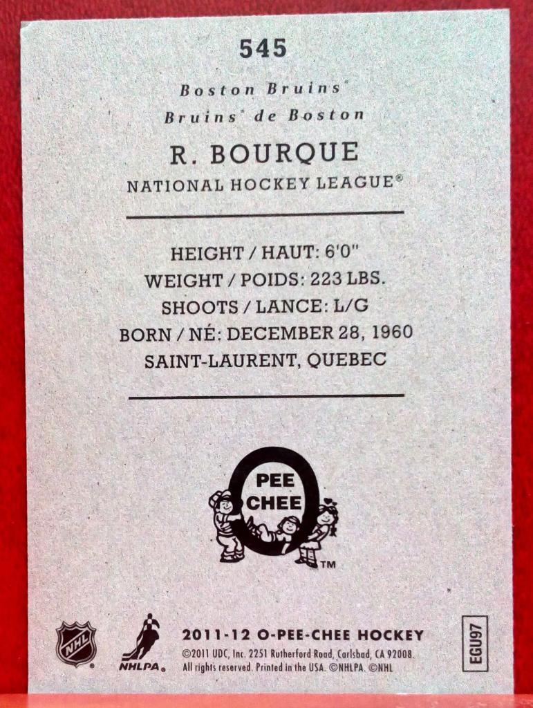 2011-12 O-Pee-Chee Retro #545 Ray Bourque L (NHL) Boston Bruins 1