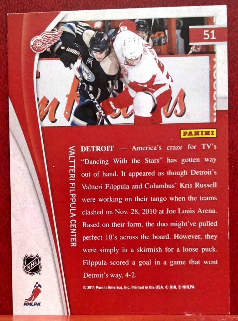 2011-12 Pinnacle #51 Valtteri Filppula (NHL) Detroit Red Wings 1