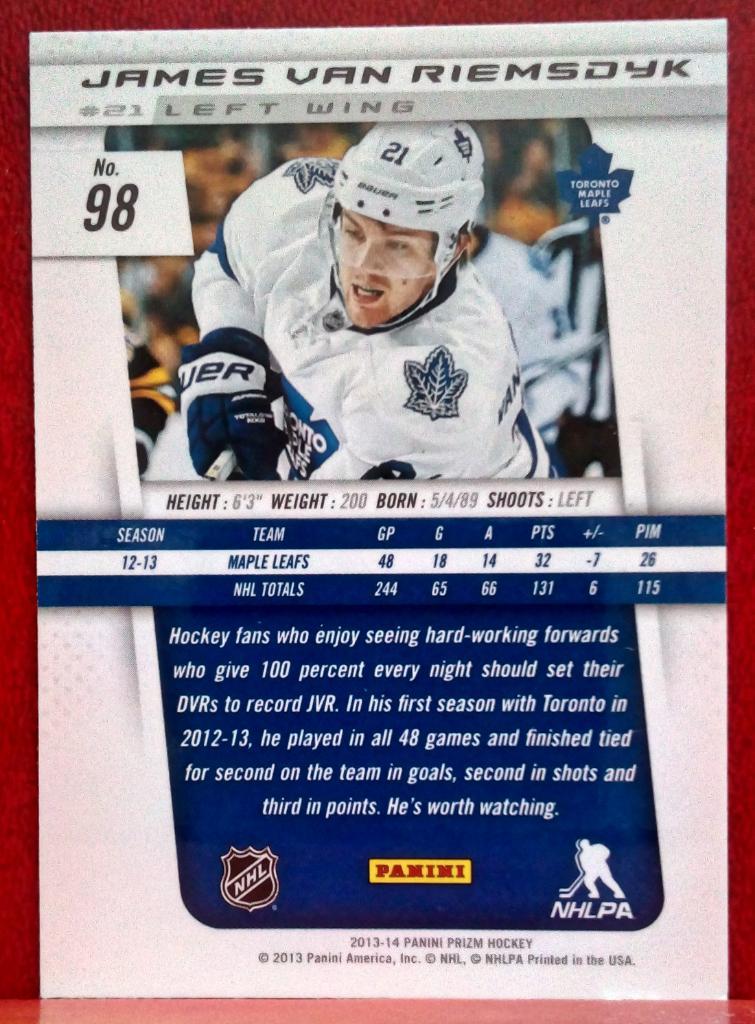 2013-14 Panini Prizm #98 James van Riemsdyk (NHL) Toronto Maple Leafs 1