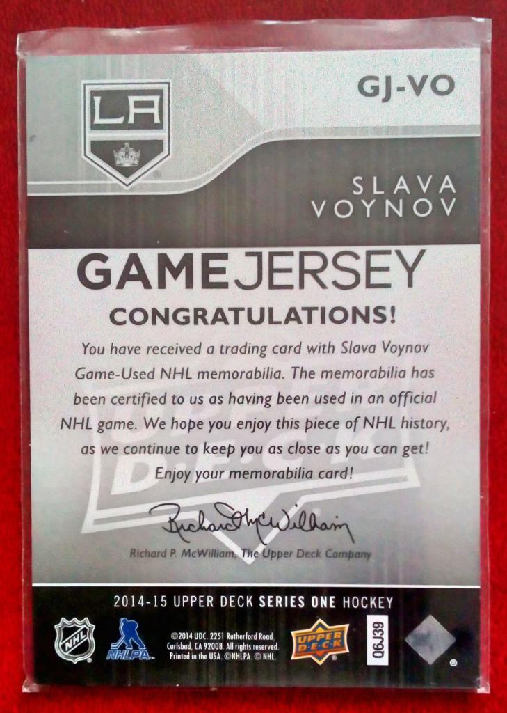 2014-15 Upper Deck Game Jerseys #GJVO Slava Voynov(NHL) Los Angeles Kings 1