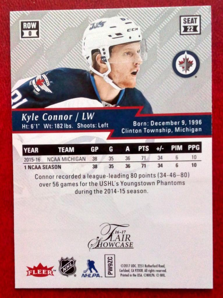 2016-17 Fleer Showcase Flair #22 Kyle Connor R0 (NHL) 1