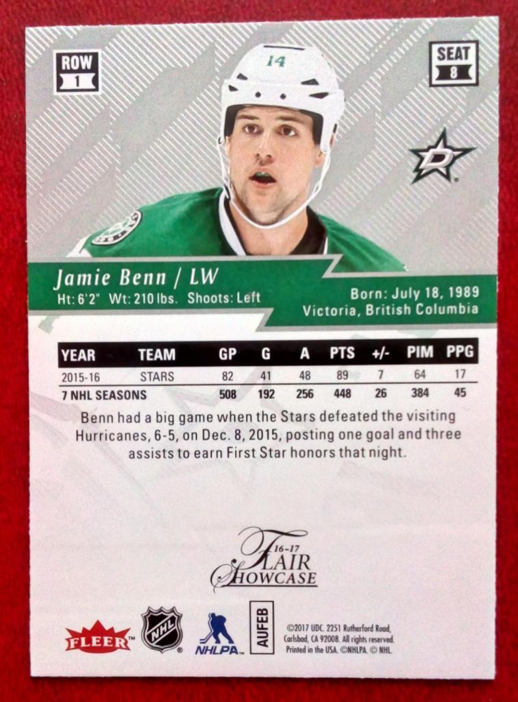 2016-17 Fleer Showcase Flair #8 Jamie Benn R1(NHL) 1