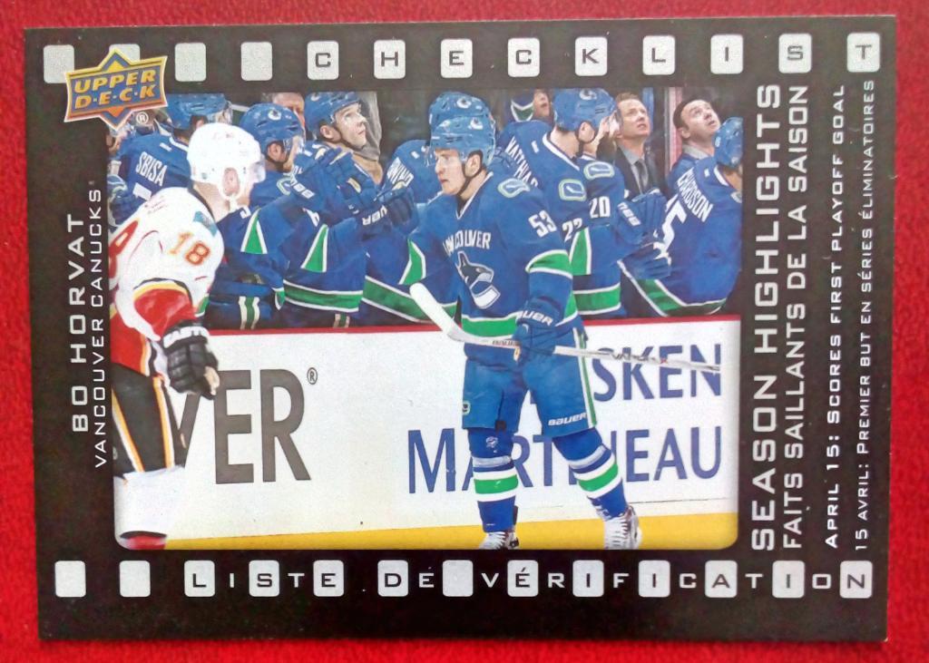 2015-16 Upper Deck Tim Hortons Season Highlights #SH6 Bo Horvat (NHL) Vancouver