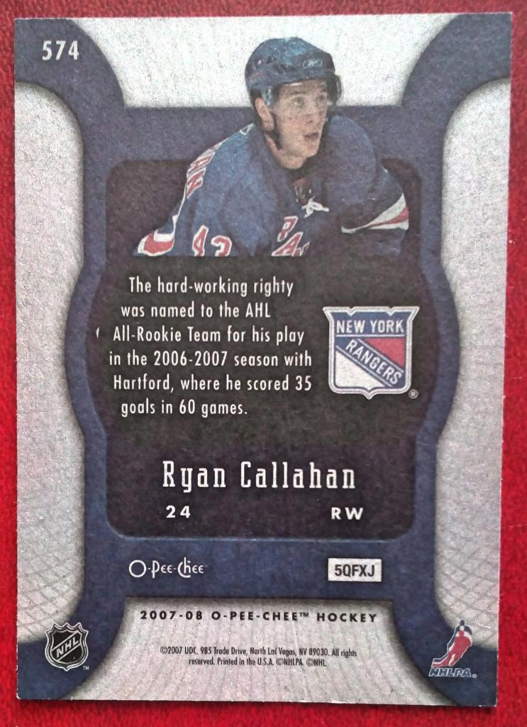 2007-08 O-Pee-Chee #574 Ryan Callahan RC (NHL) 1