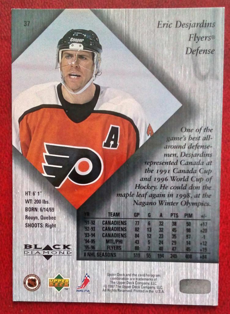 1996-97 Black Diamond #37 Eric Desjardins (NHL) Philadelphia Flyers 1