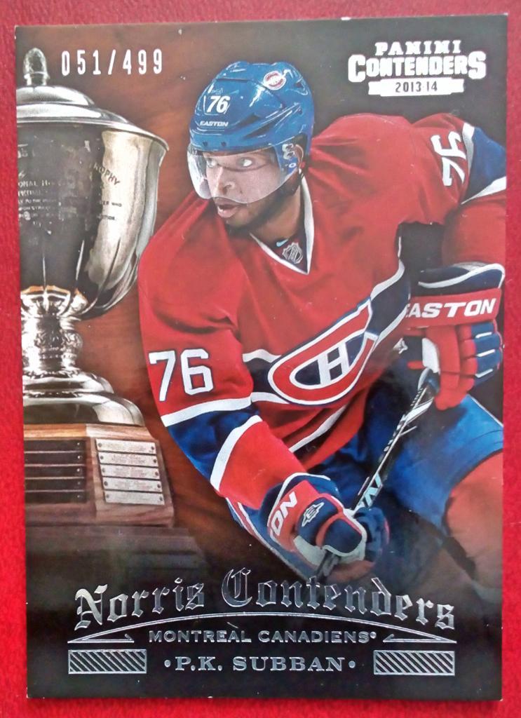 2013-14 Panini Contenders Norris Contenders #NC8 P.K. Subban 051/499 (NHL) Montr
