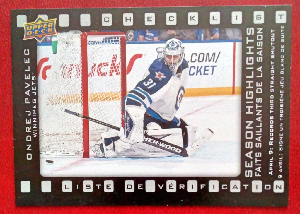 2015-16 Upper Deck Tim Hortons Season Highlights #SH7 Ondrej Pavelec (NHL) Winni